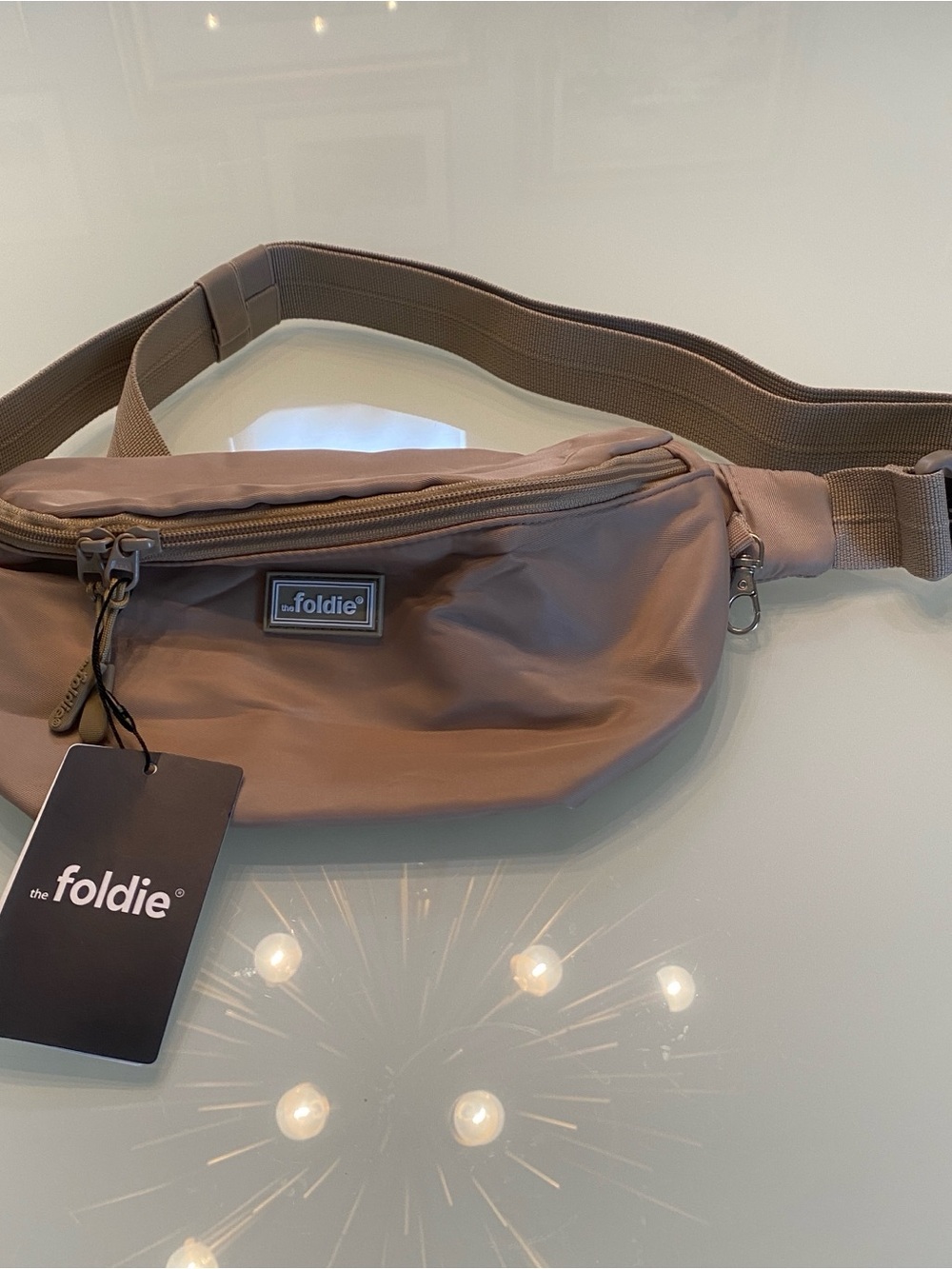 NWT The Foldie Water Resistant RFID Safe Belt Bag Crossbody Fanny Pack - Taupe